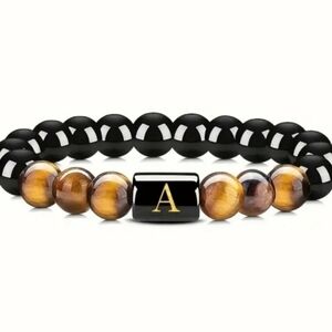 Men's Tiger Eye Initial Bead Bracelet